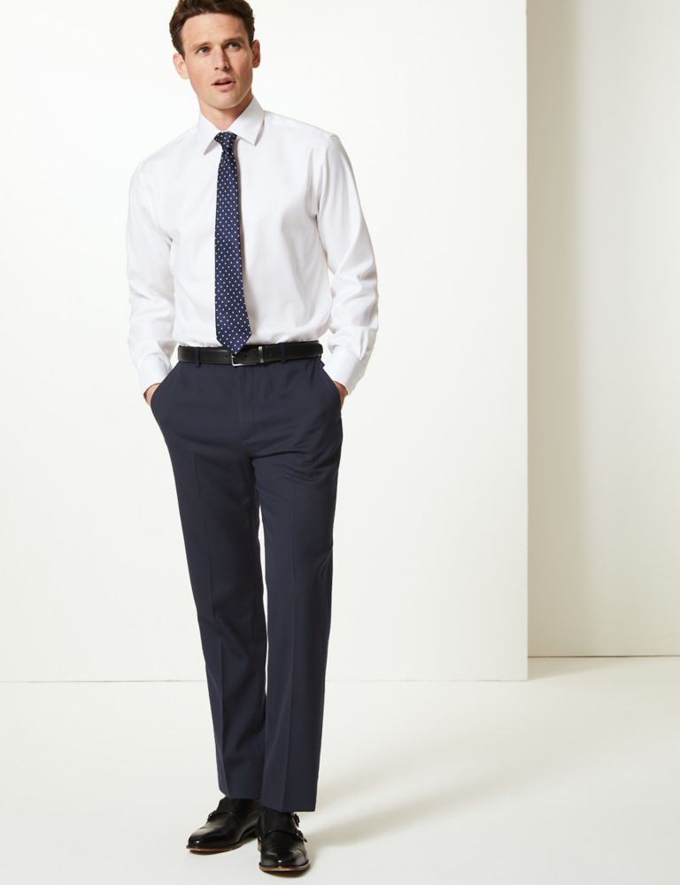 Navy Textured Tailored Fit Trousers 1 of 6