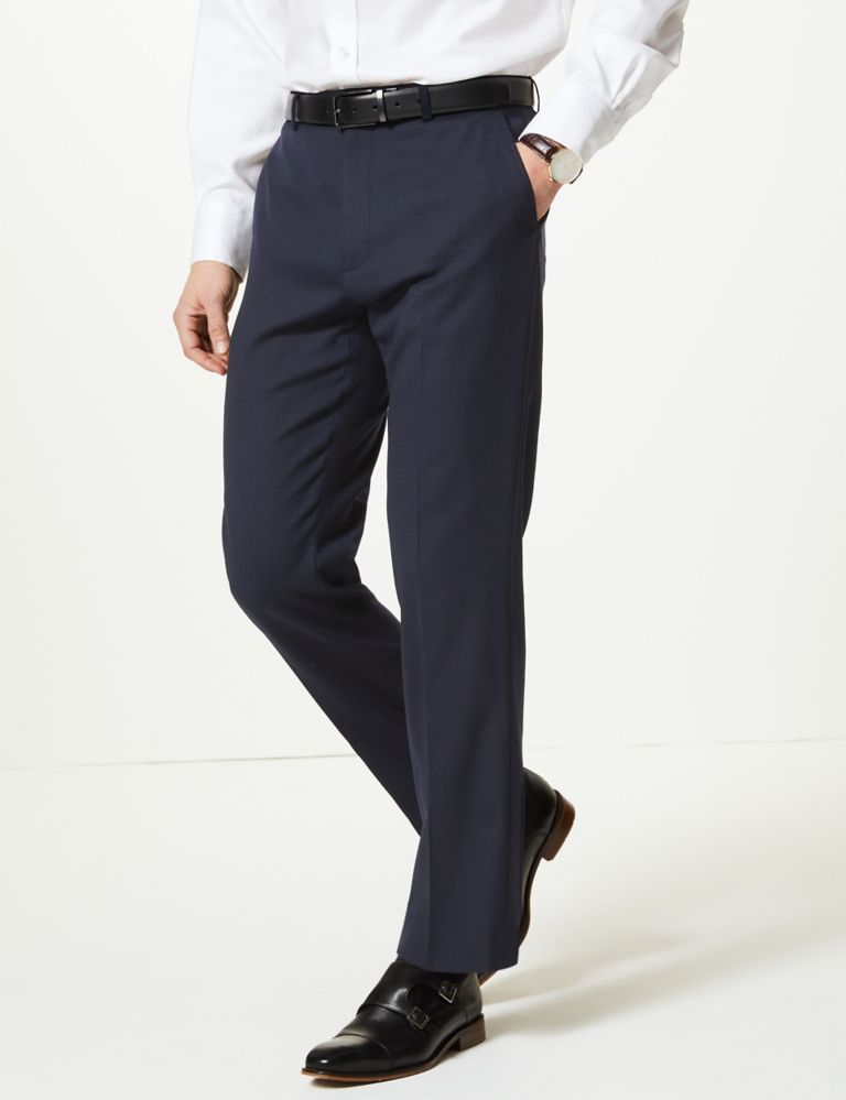 Navy Textured Tailored Fit Trousers 3 of 6