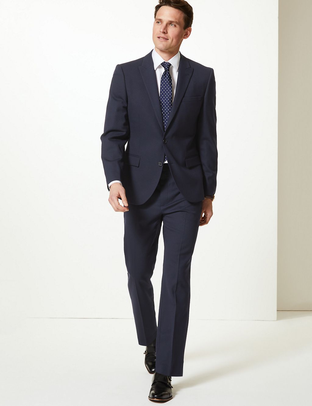 Navy Textured Tailored Fit Trousers 5 of 6