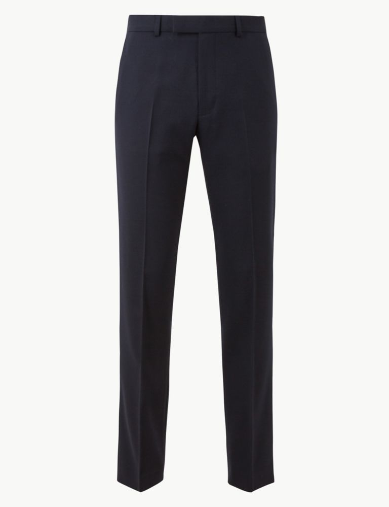 Navy Textured Tailored Fit Trousers 2 of 6