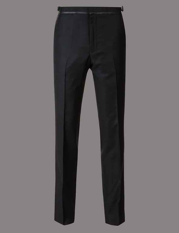 M&S AUTOGRAPH ANGELICO  Navy Textured Tailored Fit PIPED Wool Trousers