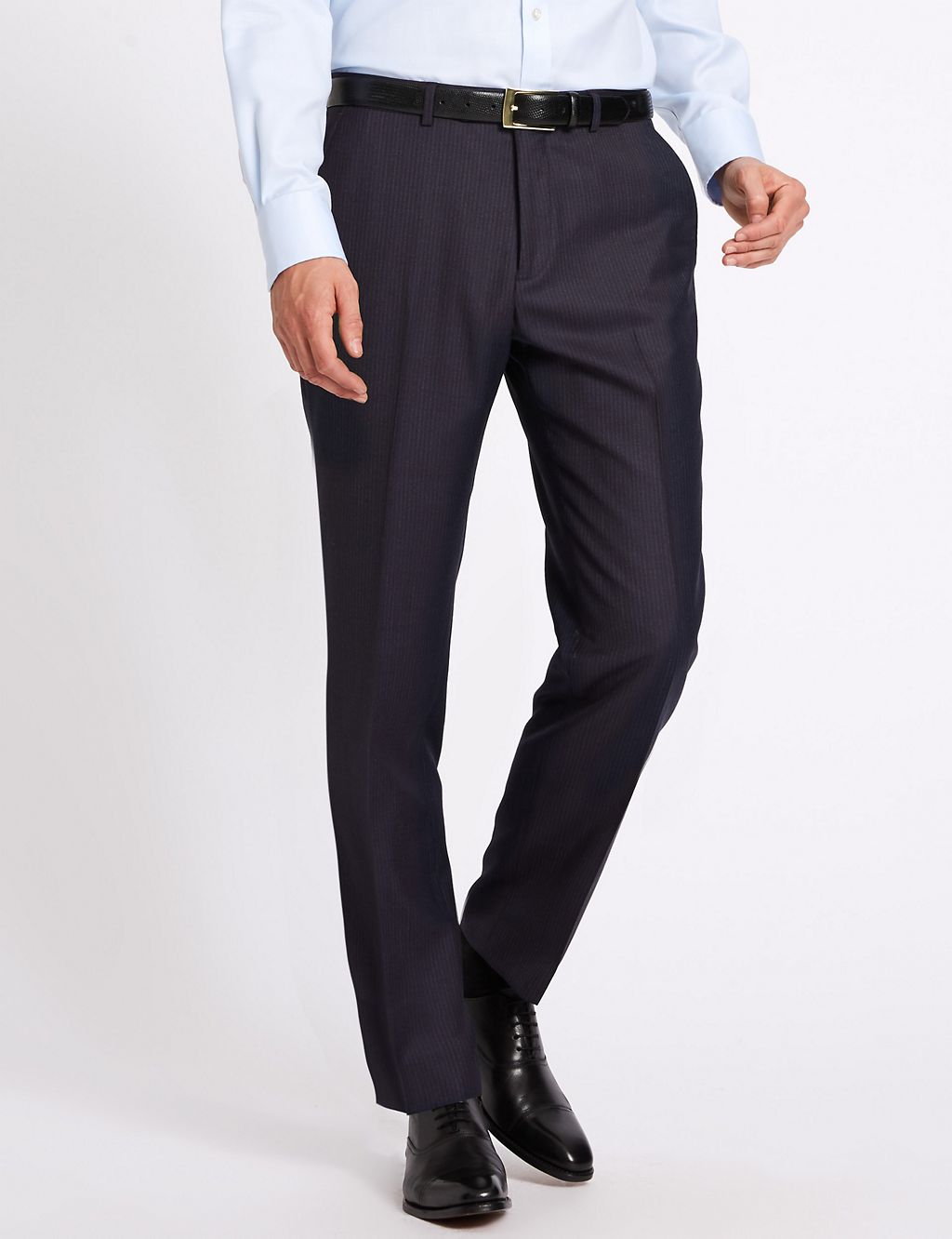 Navy Textured Tailored Fit Wool Trousers 2 of 5