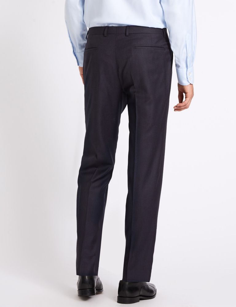 Navy Textured Tailored Fit Wool Trousers 4 of 5