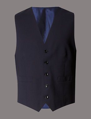Navy Wool Rich Waistcoat with Lycra Image 2 of 5