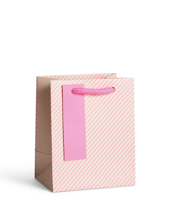 Neon Pink Striped Small Gift Bag Image 1 of 2