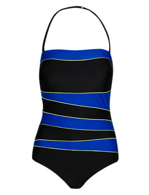 Neon Piped Colour Block Bandeau Swimsuit Image 2 of 5