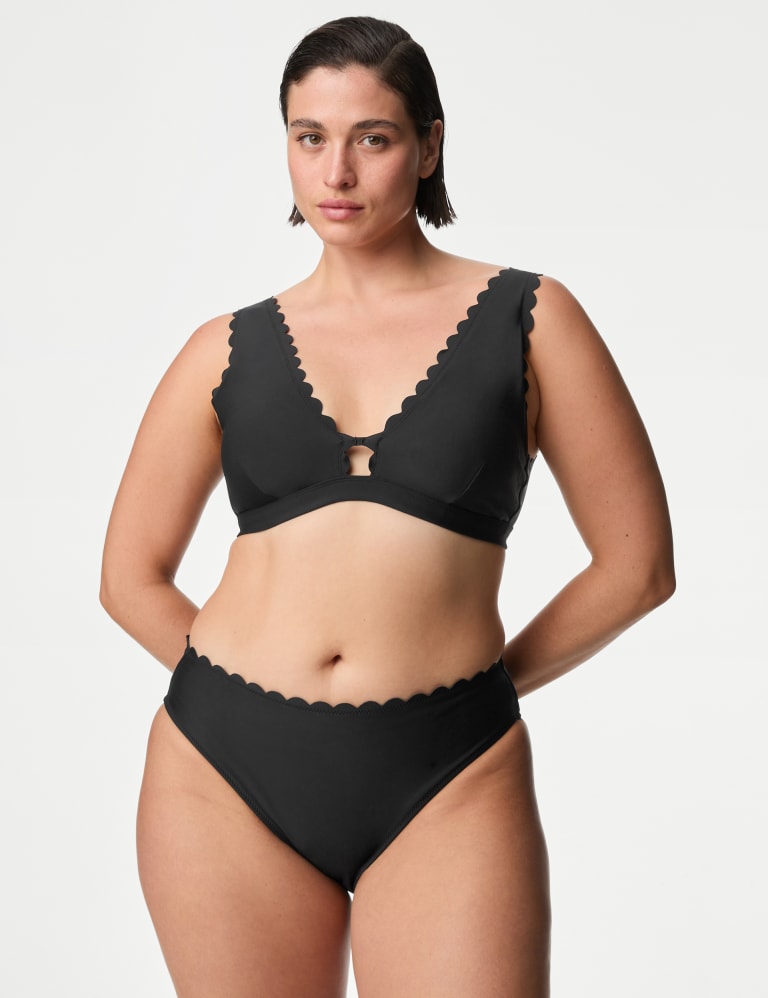 Neoprene Padded Scallop Plunge Bikini Top, M&S Collection