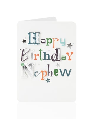 Nephew Flitter Text Birthday Card | M&S