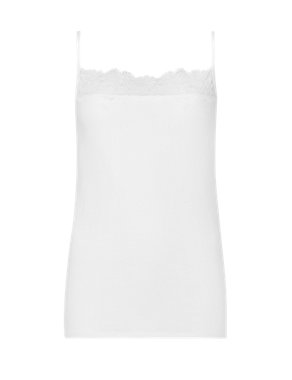 New & Improved Soft Touch Cotton Rich Lace Trim Vest with StayNEW™ Image 2 of 3