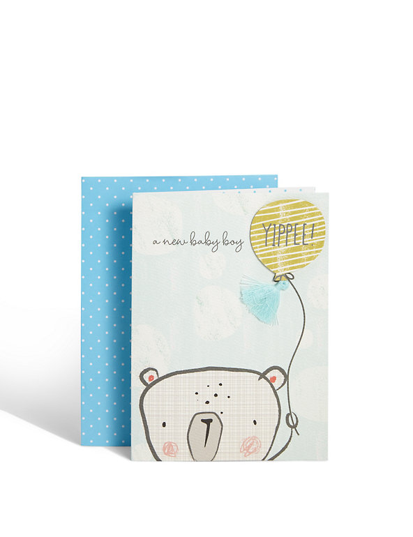 New Baby Boy Bear and Balloon Card Image 1 of 2