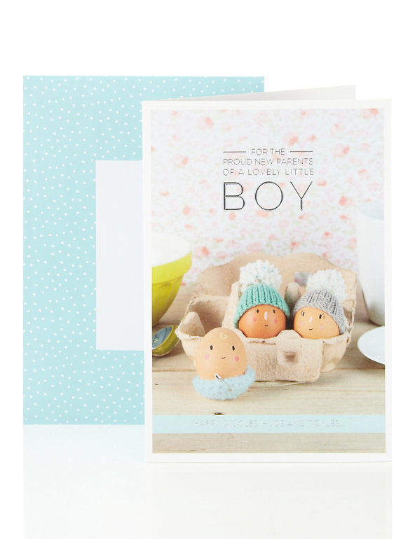 New Baby Boy Card Eggs in Egg Box Design Image 1 of 2