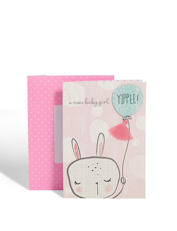 New Baby Girl Bunny & Balloon Card Image 1 of 2