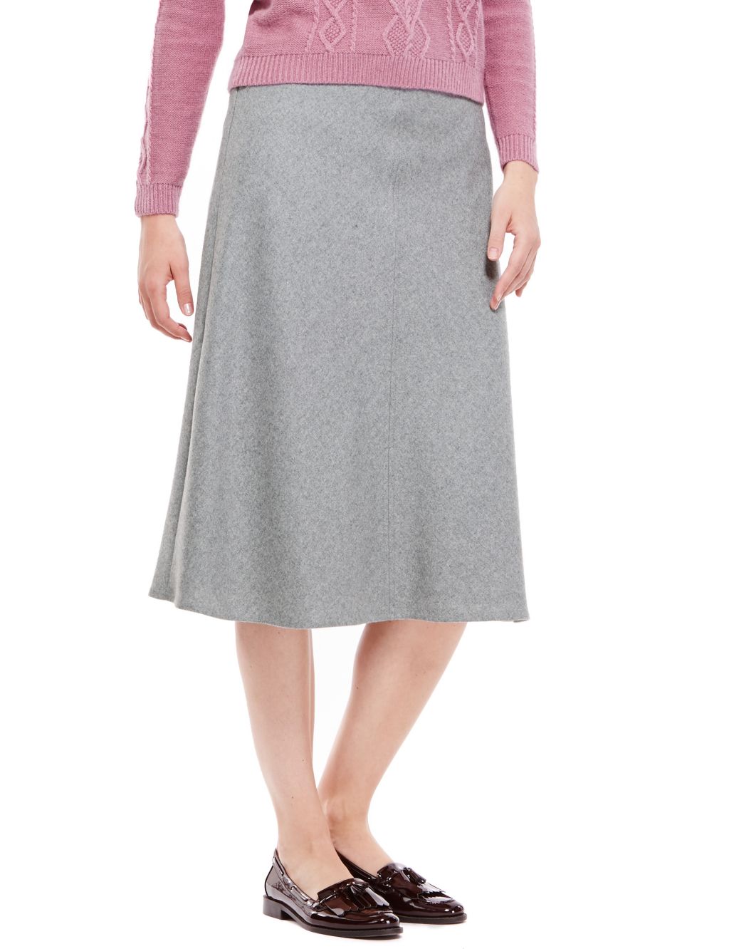 New Wool Blend Flannel A-Line Skirt with Belt 2 of 4