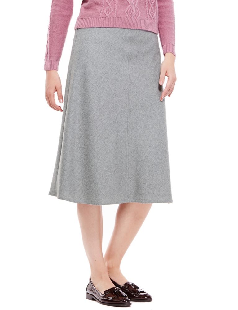 New Wool Blend Flannel A-Line Skirt with Belt 1 of 4