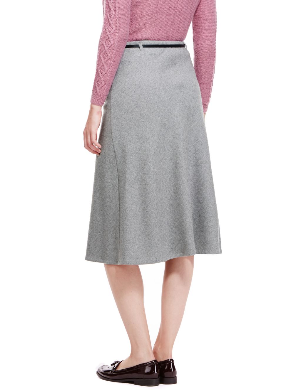New Wool Blend Flannel A-Line Skirt with Belt 4 of 4