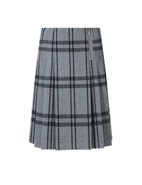 New Wool Blend Mono Checked Kilt Skirt Image 2 of 4