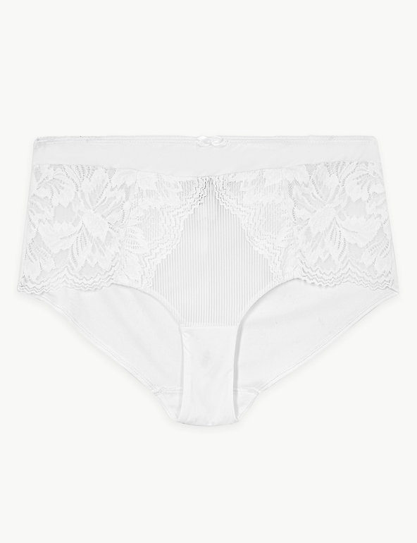 M&S HIGH RISE SHORTS KNICKERS NINA LACE COLLECTION 3 PAIR SIZE 20 WHITE BNWT