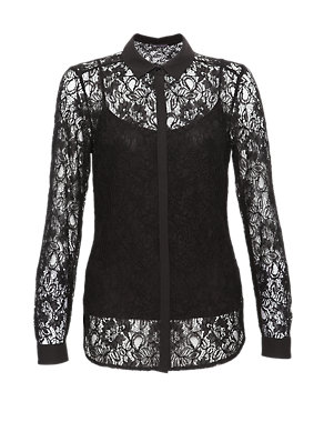 No Peep™ Floral Lace Shirt with Camisole Image 2 of 7