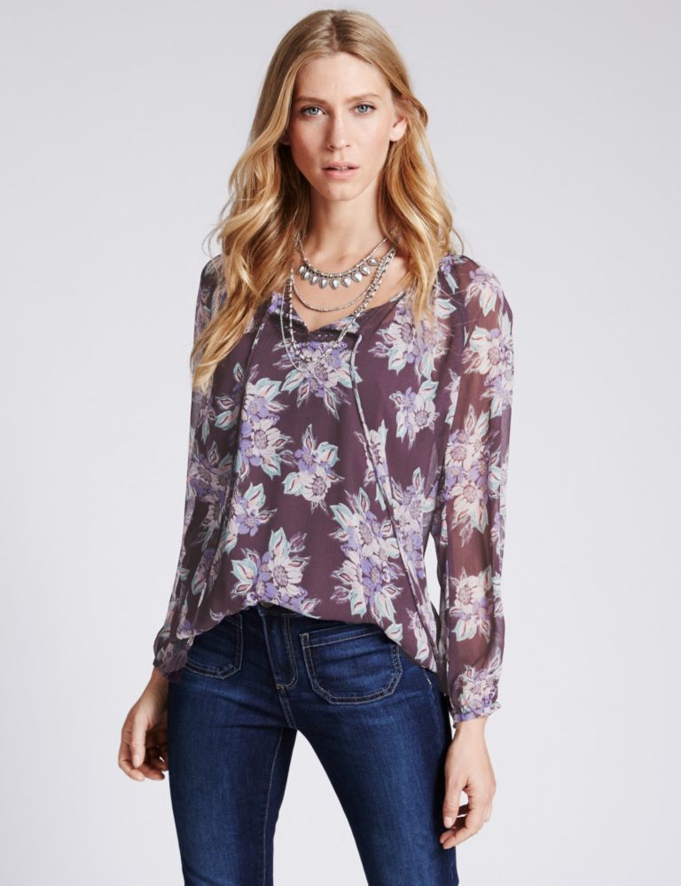 Non- Iron Floral Print Blouse with Camisole 1 of 4