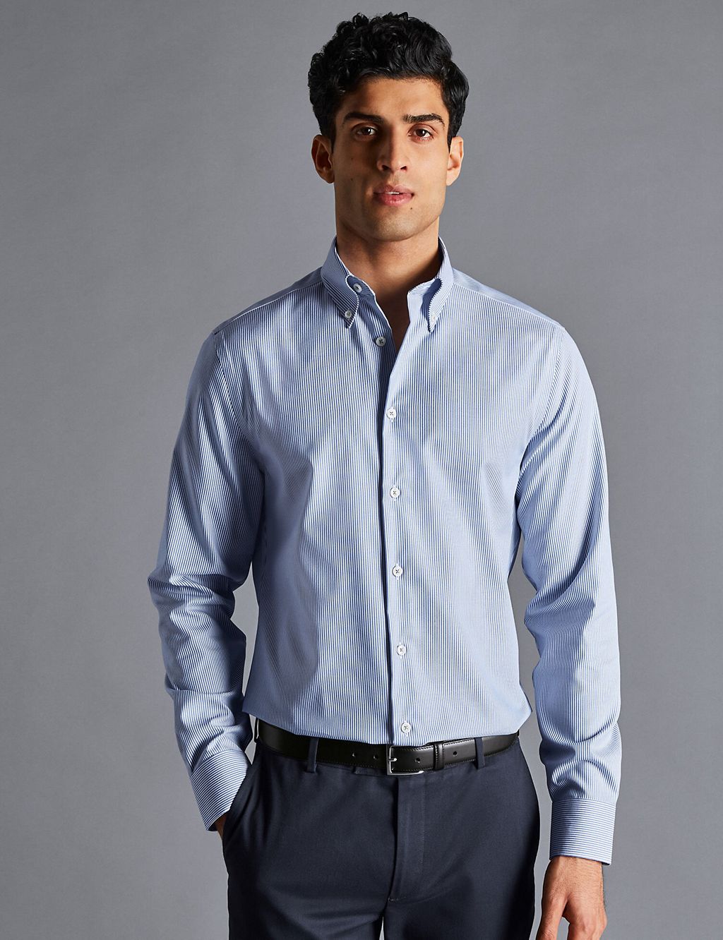 Non Iron Pure Cotton Striped Oxford Shirt 3 of 6