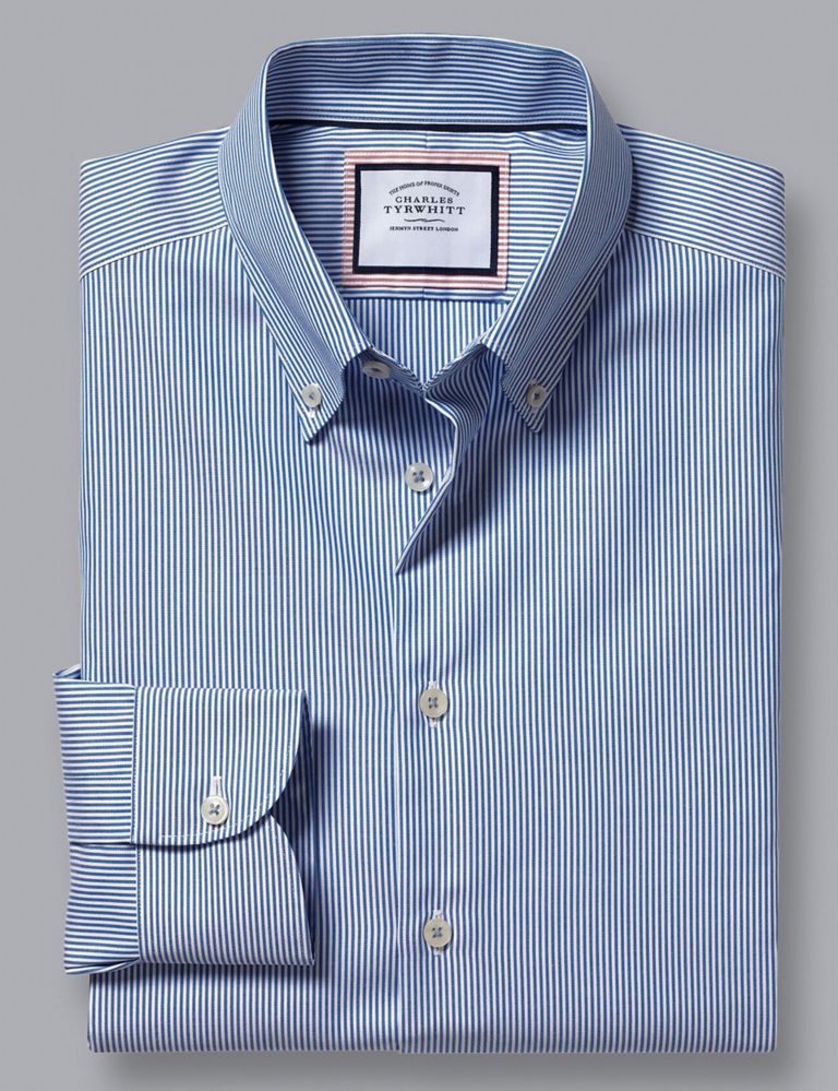 Non Iron Pure Cotton Striped Oxford Shirt 2 of 6