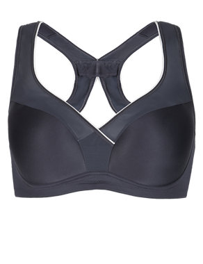 Non-Wired Padded Crossover Plunge Sports A-D Bra Image 2 of 4