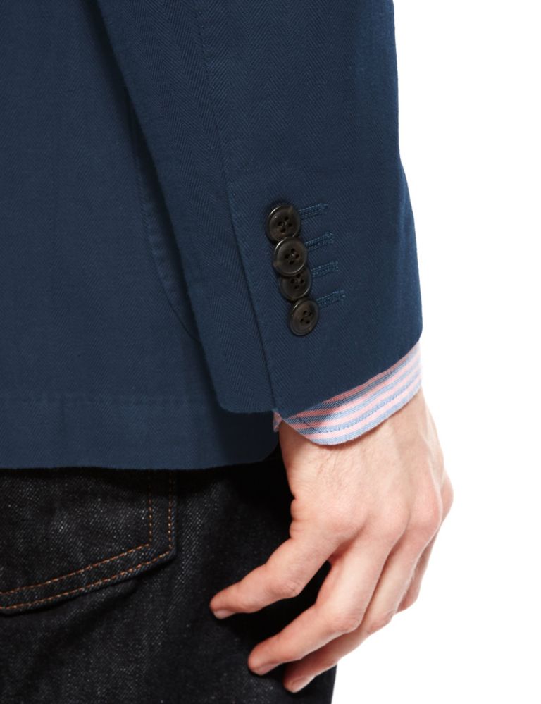 Notch Lapel 2 Button Herringbone Jacket with Linen 6 of 9