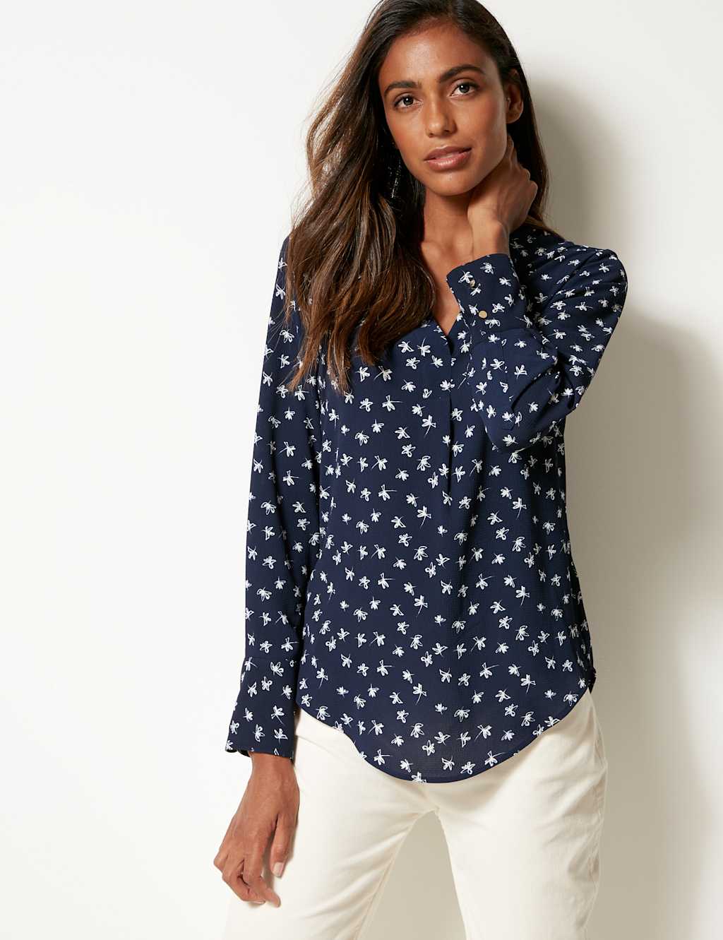 Notch Neck Long Sleeve Blouse 1 of 4