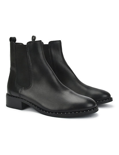 Leather Plain Block Heel Boots