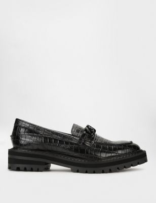 Pure Leather Textured Slip On Loafers