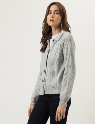 Spread Collar Button Front Cardigan