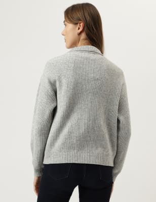 Spread Collar Button Front Cardigan