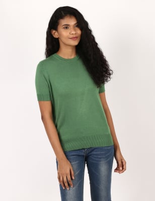 Knitted Crew Neck Short Sleeve Top - TW