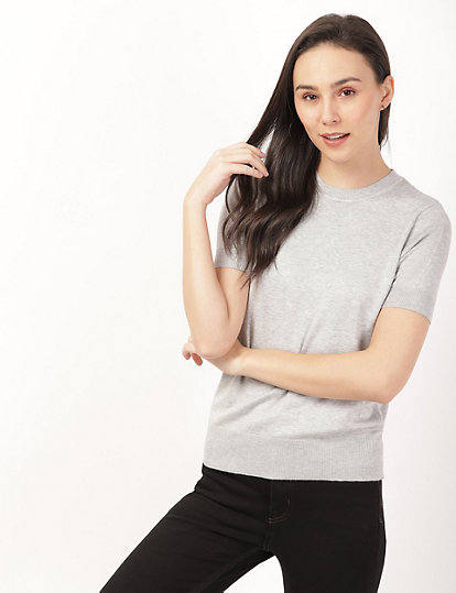Knitted Crew Neck Short Sleeve Top
