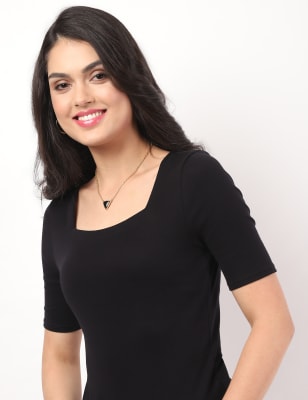 Pure Cotton Plain Square Neck Top