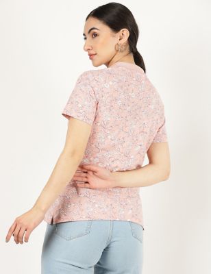 Pure Cotton Floral Collar Neck T-Shirt