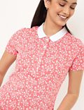 Pure Cotton Floral Polo Neck T-shirt