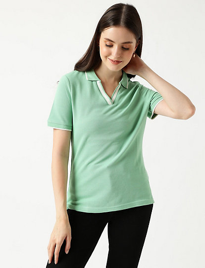 Pure Cotton Polo Neck T-Shirt