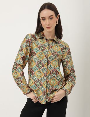 Satin Printed Collared Shirt
