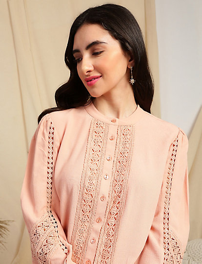 Pure Viscose Embroidery Round Neck Blouse