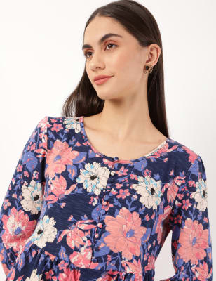 Pure Cotton Floral Print Round Neck Top