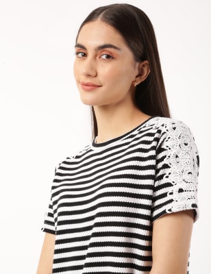 Pure Cotton Striped Round Neck Top