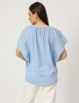 Embroidered Top with Ruffled Neck
