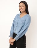 Pure Lyocell Plain V Neck Top