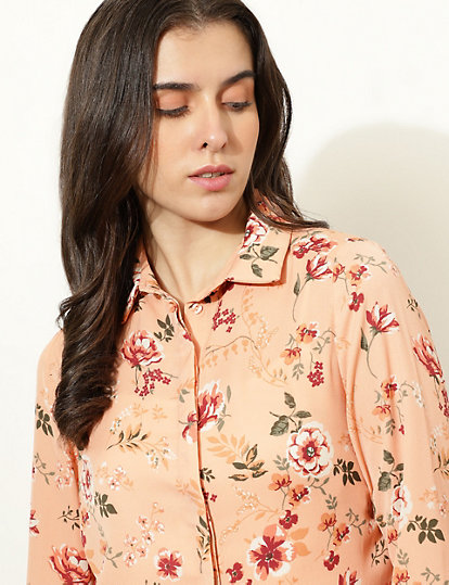 Floral Print Spread Collar Shirt