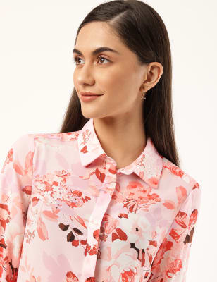 Floral Print Spread Collar Blouse