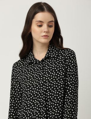 Polka Dot Spread Collar Blouse