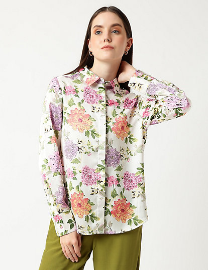 Poly Mix Floral Spread Collar Shirt