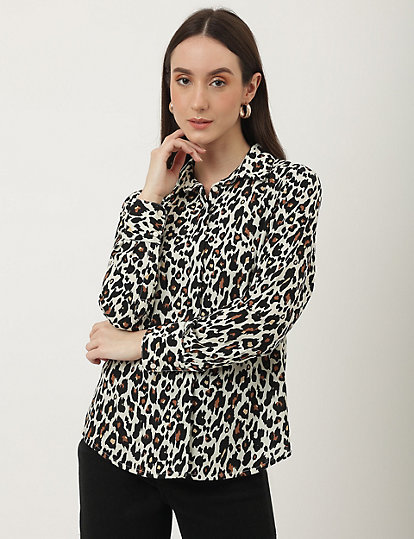 Pure Poly Leopard Print Collared Neck Shirt