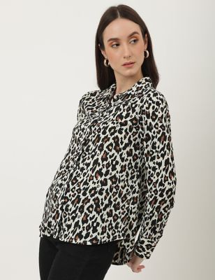 Leopard Print Collared Neck Shirt
